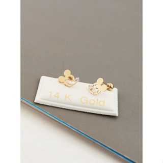 韓國進口純14K黃金耳環精緻款米奇K金擰螺絲耳骨釘卡通小動物耳飾