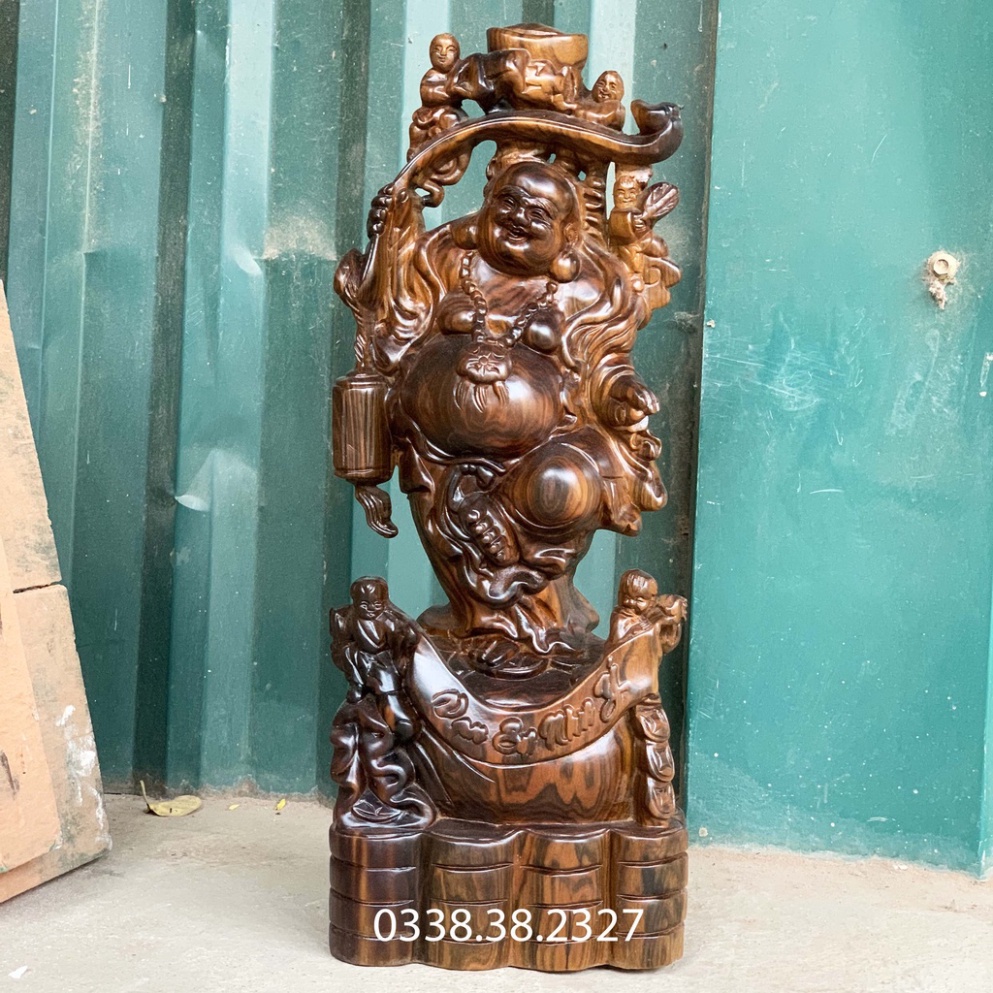 彌勒佛木雕像 40cm 高單石烏木製成