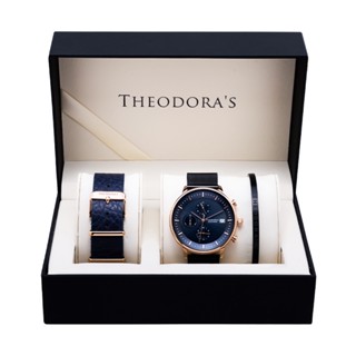 【THEODORA'S】手錶1+2禮盒-男款 Mercury 太陽能手錶 三眼款-限定錶帶深藍【希奧朵拉】