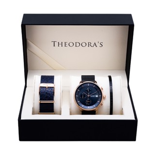 【THEODORA'S】手錶飾品1+2禮盒-男款 Mercury 太陽能手錶 三眼款-限定錶帶深藍【希奧朵拉】