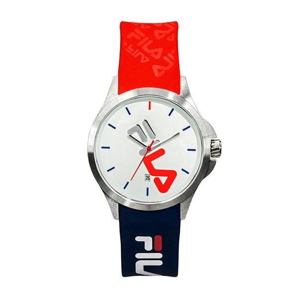 【FILA 斐樂】簡約LOGO造型腕錶-紅x藍 38-181-005
