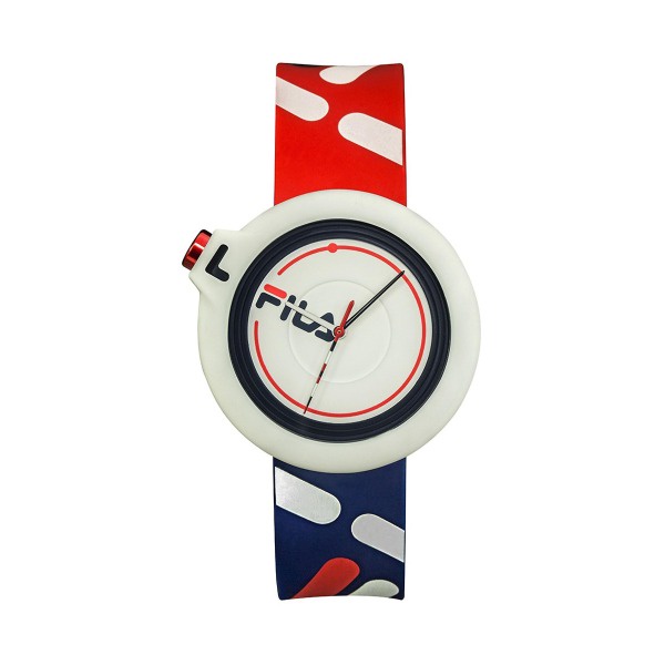 【FILA Watch】滑輪同心趣味簡約時尚矽膠腕錶-紅x藍 38-6081-003