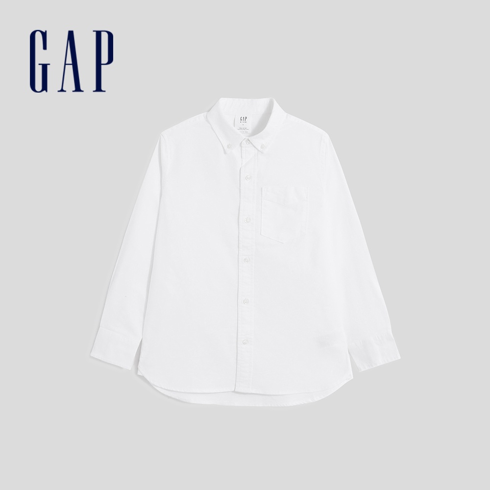 Gap 男童裝 翻領牛津布長袖襯衫-白色(426037)