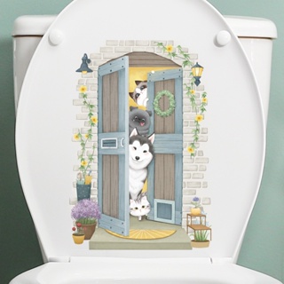 五象設計 可愛動物馬桶貼浴室馬桶蓋裝飾貼畫卡通寵物狗牆貼紙