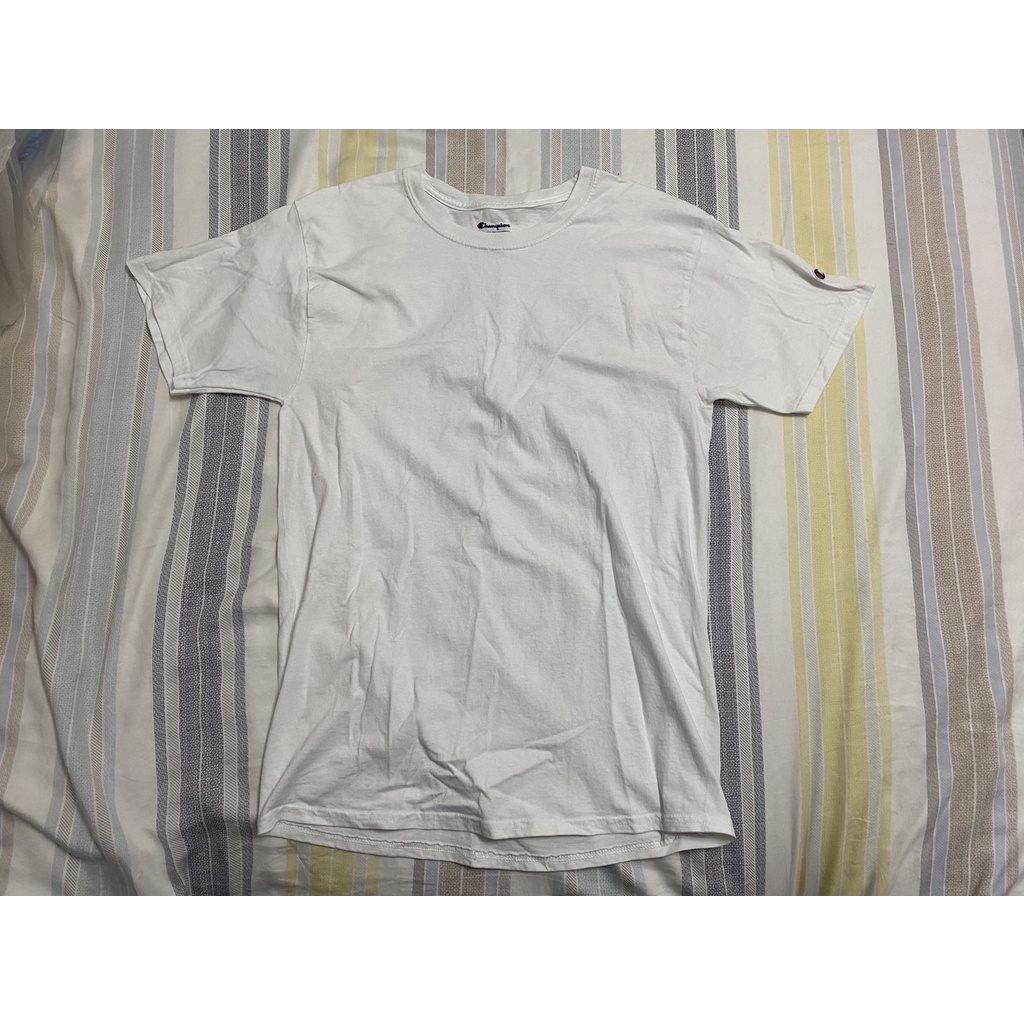 二手 男 CHAMPION T恤 白色 M號 冠軍 高磅短T 素色 刺繡 美國 品牌 台灣 購入 古著