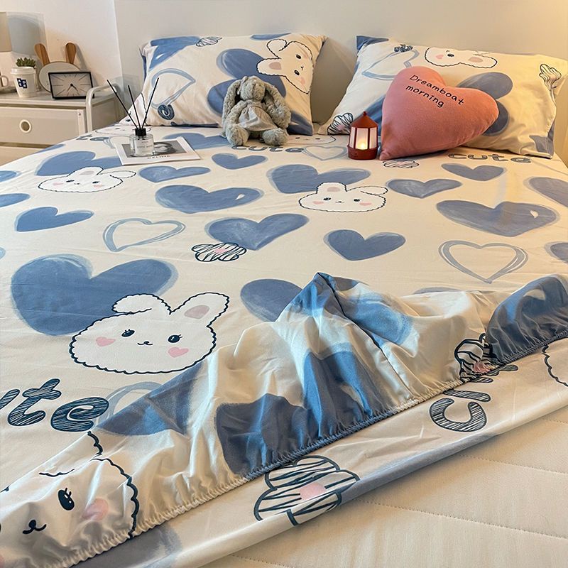 簡約可愛兔子床笠單件北歐風少女愛心床罩防滑床墊保護套全包床單