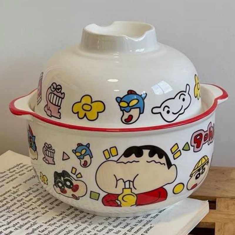 陶瓷碗 日式ins風 大容量 泡麵碗 可愛卡通帶蓋早餐碗 學生家用餐具