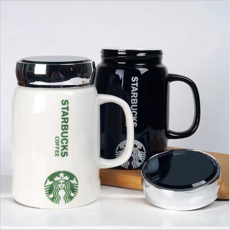 ❡✼Starbucks 星巴克杯 黑白色釉鏡面 陶瓷杯 馬克杯 韓國 星巴克杯子 咖啡杯環保 保溫杯 代購 大容量辦公杯