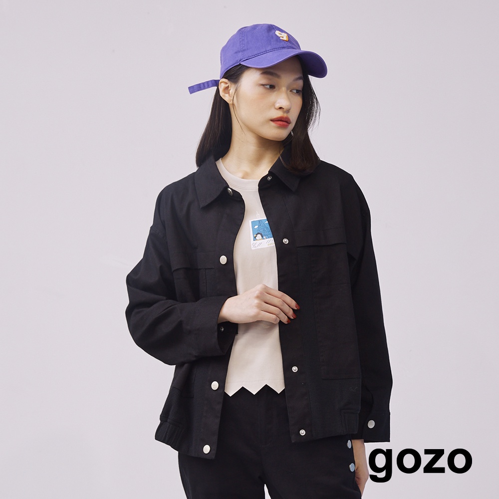 【gozo】gozo標大口袋拼接異材質牛仔外套(黑色/綠色_F) | 牛仔 顯瘦 休閒