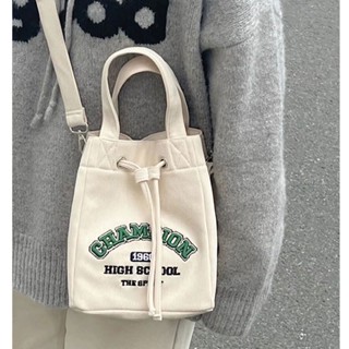 燈芯絨美式復古水桶包 休閒手提包包女 百搭斜背包