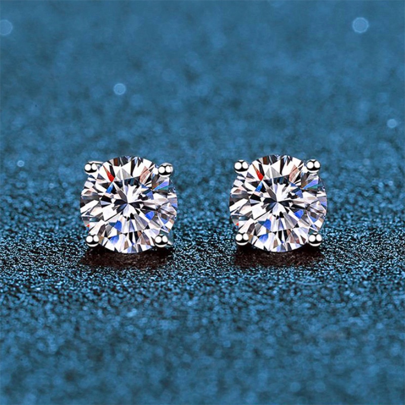人工鑽石 莫桑石（5--9mm）耳環 耳環 男女通用 s925銀 0.5--3CT  D色莫桑鑽 可過測鑽筆 帶鑑定證書