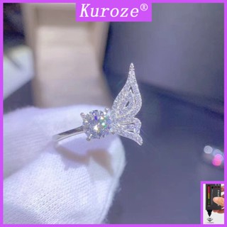 Kuroze 時尚天使翅膀戒指1克拉莫桑鑽石戒指女戒