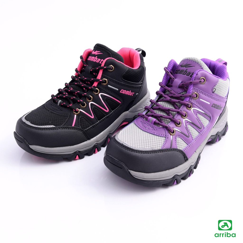 COMBAT 艾樂跑 女款 防潑水 齒輪大底耐磨止滑  戶外運動鞋 戶外登山鞋~FA582黑/紫