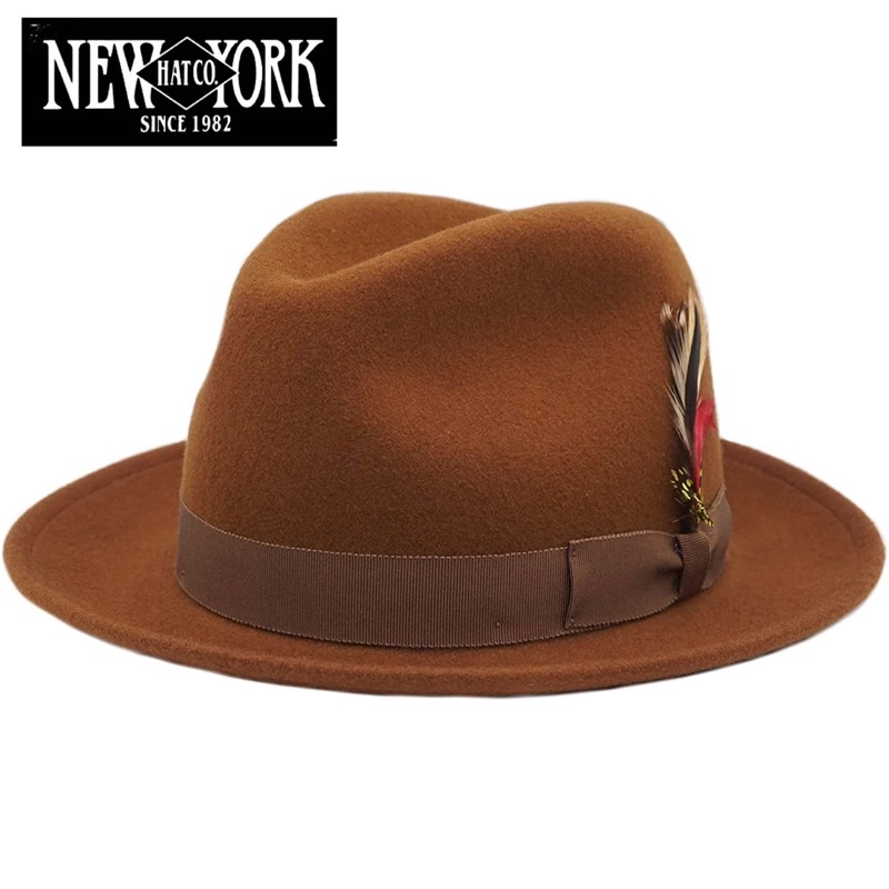 美國 NEW YORK HAT - THE FEDORA 三凹 長簷 羊毛 紳士帽 - Whiskey 威士忌色
