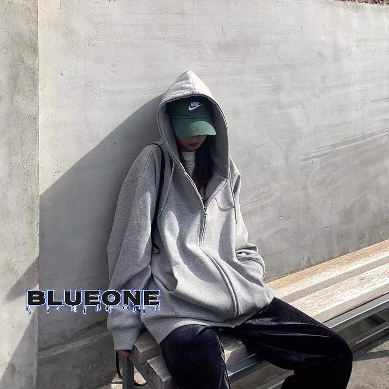【Blueone】 韓國 純色 素面外套 太空棉外套 韓國 雙色 素色 素面 落肩 太空棉 雙向拉鍊 質感拉鍊外套