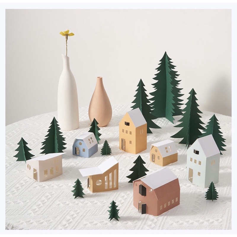【現貨】北歐風 DIY 手作紙房子 材料包 拍攝道具 居家裝飾 聖誕節 聖誕樹 剪影 小木屋 拍攝擺飾 氣氛營造