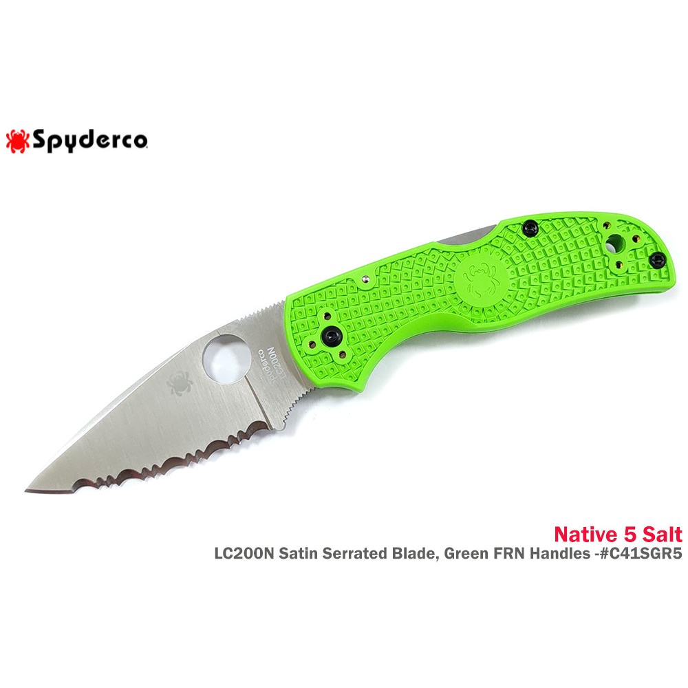 Spyderco Native 5 Salt 綠柄全齒折刀 - LC200N鋼