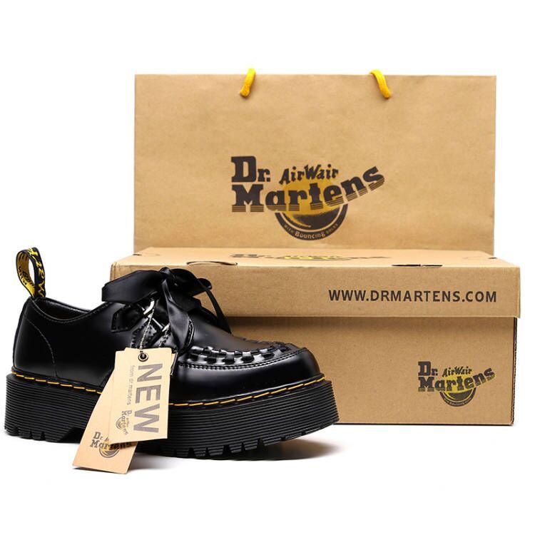 Dr. Martens 馬丁靴 2孔鬆糕鞋 厚底增高rose同款小皮鞋 抽繩編織女鞋 馬丁女鞋 真皮圓頭休閒馬丁靴 增高