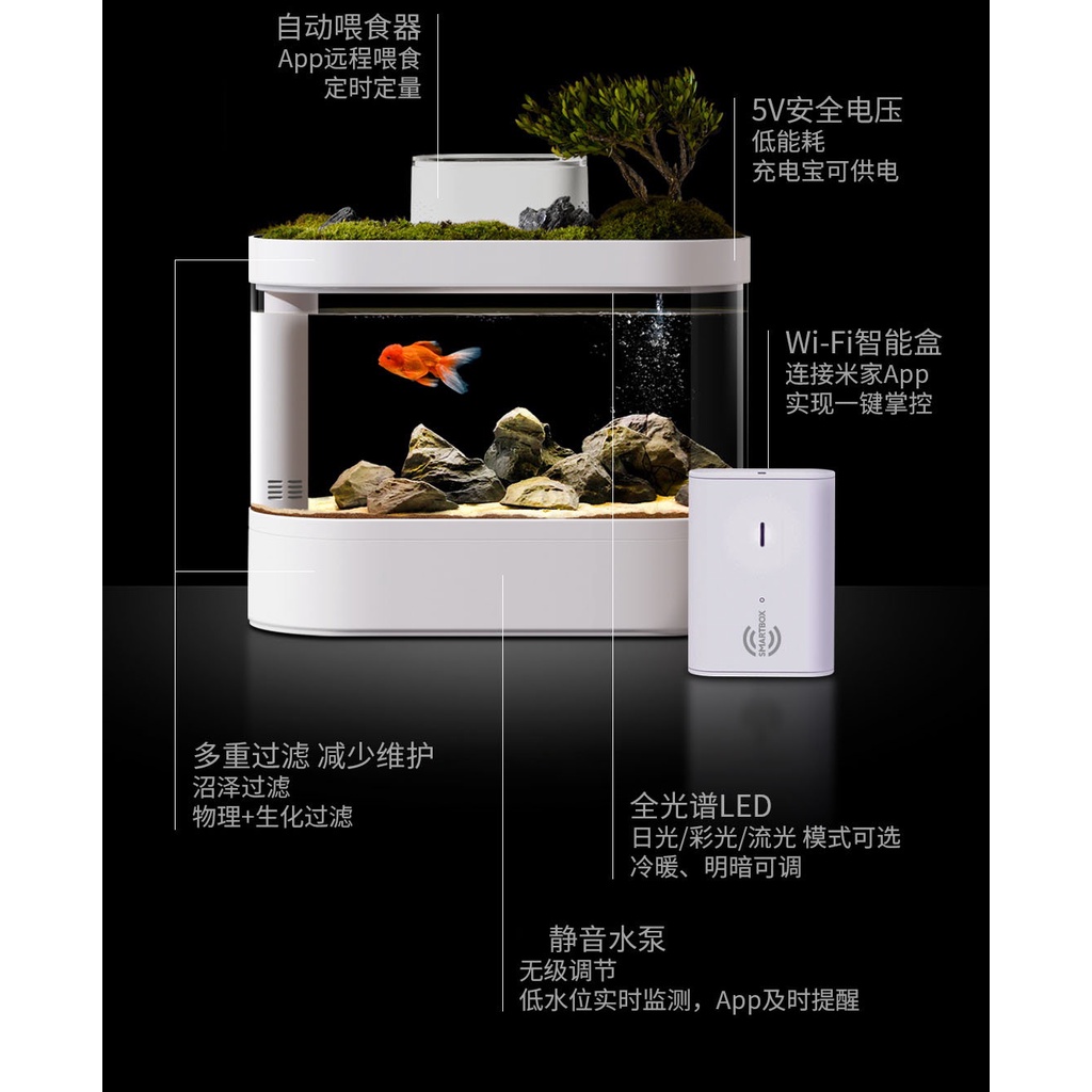 。JPI_COM。小米有品  畫法幾何兩棲生態懶人魚缸 智慧版 客廳 小型桌面 雙層過濾 可種植物 WIFI控制 定時餵