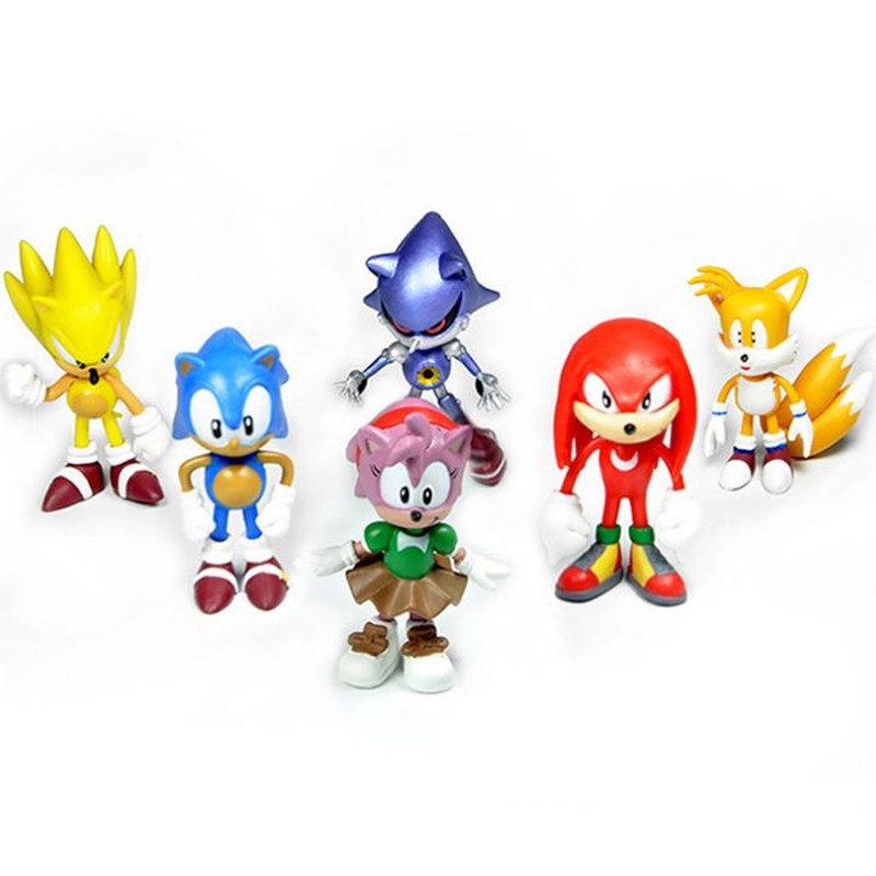 6件套 Sonic the Hedgehog刺猬超音鼠音速小子飞天 玩偶擺件人形公仔人偶模型兒童玩具生日禮物