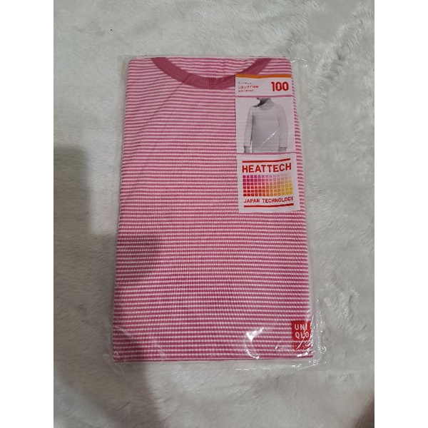 uniqlo 粉色條紋兒童發熱衣 Heattech 100公分 16公斤 長袖衣 12 pink