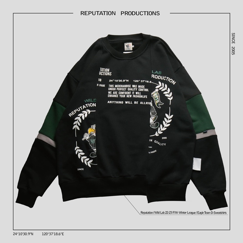 REPUTATION / Wild Lab 22-23 F/W- Winter Eagle Team 拼接大學Tee