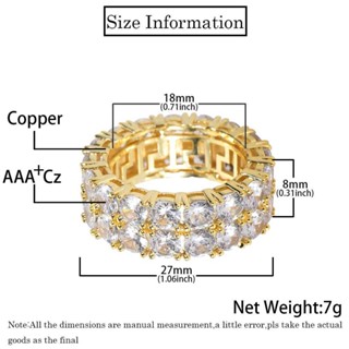2025 Fashion 時尚 2024 y2k 新款古巴鏈環金色 Iced Out 微密鑲方晶鋯石戒指時尚男士珠寶嘻哈