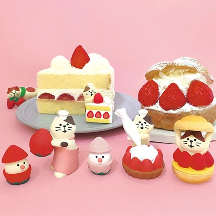 日式雜貨ZAKKA食玩INS潮玩草莓蛋糕貓咪情人節禮物拍攝樹脂小擺件
