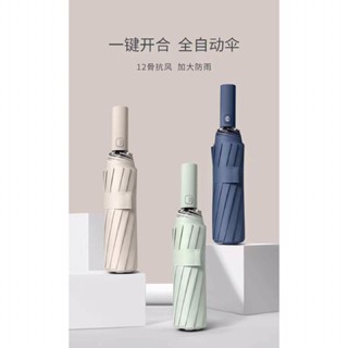 👉臺灣現貨👈馬卡龍色系12骨全自動黑膠折疊傘 莫蘭迪色系雨傘 •Yours販賣機• 晴雨兩用 折疊傘 自動傘