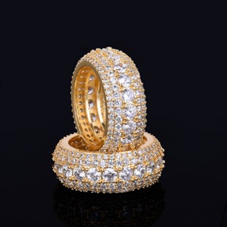 Gold STAR Iced Out 全鋯石戒指男士嘻哈珠寶 18K 金銀戒指