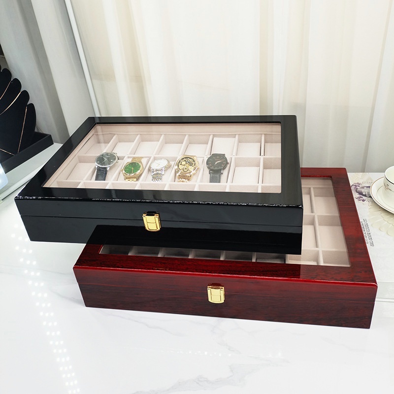 附發票【2024新款 通用專櫃錶盒】高端鋼琴烤漆手表木盒24位實木開窗展示廳手表盒高級表盒
