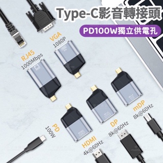 【宇宙雜貨店】台灣現貨 PD100W Type-C 轉 HDMI 大DP Mini DP VGA RJ45 影音 網路