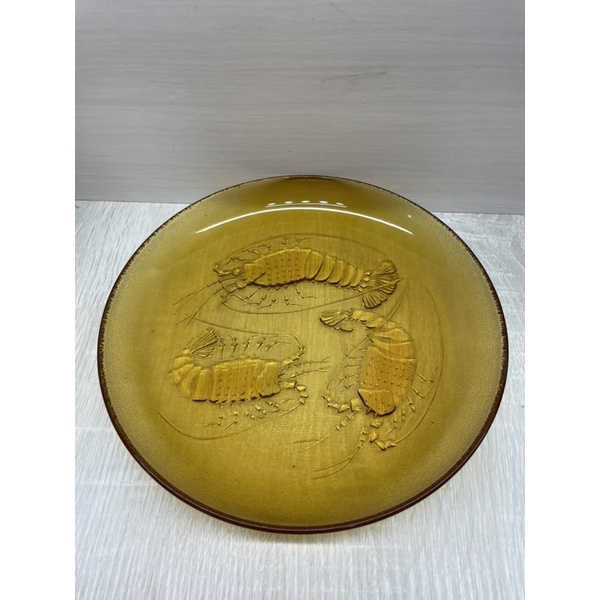 浮雕龍蝦玻璃盤 玻璃盤 水果盤 蝦子玻璃盤 早期玻璃盤 玻璃盤擺件 水果盤 菜盤 二手 蝦盤