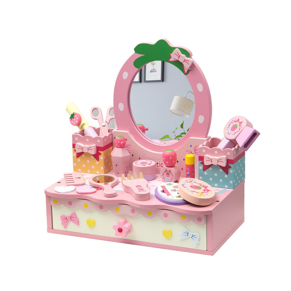 兒童過家家 仿真梳妝檯 女孩公主化妝桌盒 幼兒玩具 3-5-6歲7玩具 木質生日禮物