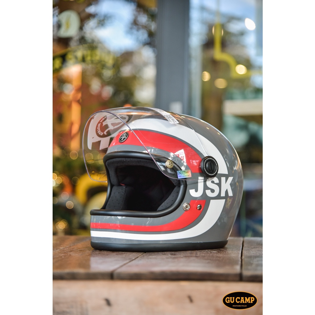 GU CAMP騎士部品 限量聯名 Air Runner x JSK Moto Co.彩繪 復古 全罩 樂高帽 水泥灰