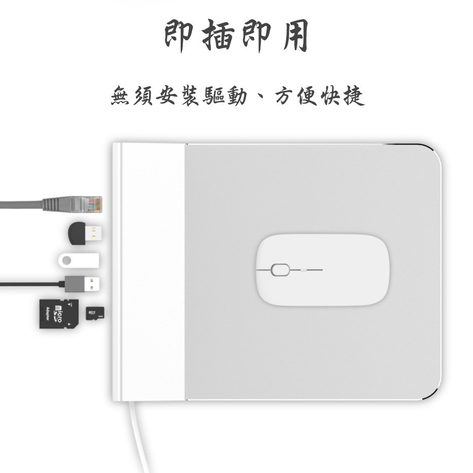 新款 六合一擴充槽 - 多功能金屬鼠標墊 筆電專用 隨插即用 usb 3.0   適用於蘋果mac/筆電 Type-c