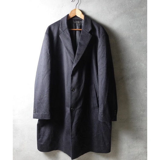 日本品牌 UNIQLO 深藍 羊毛 單排扣 經典短大衣 3XL號