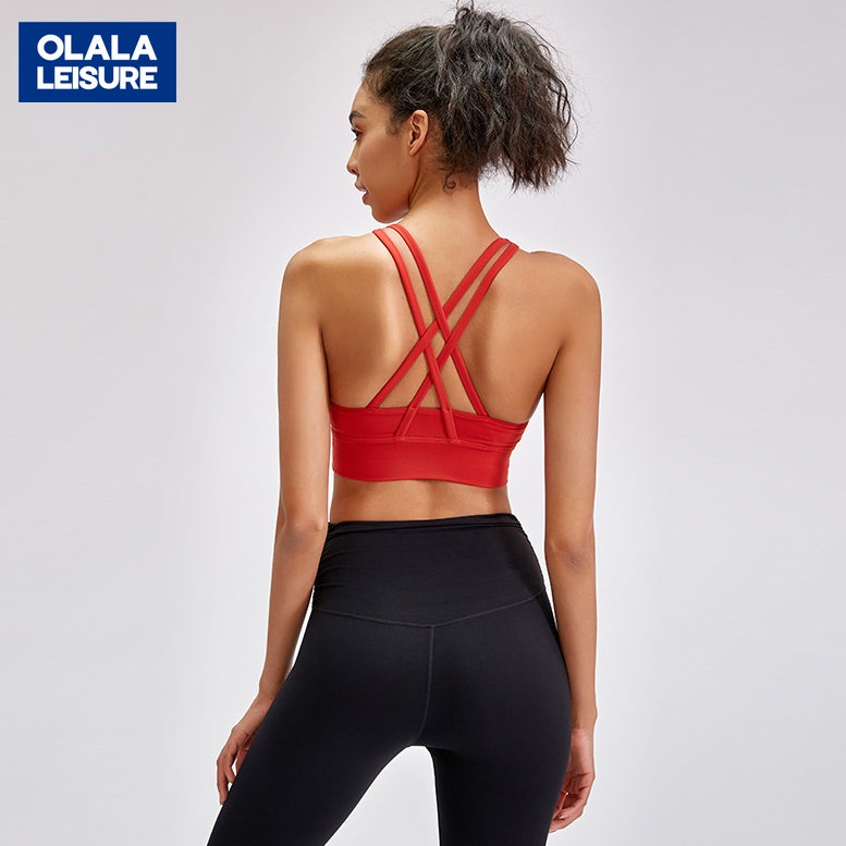 Olala新款交叉美背跑步瑜伽健身內衣 裸感經典防震運動內衣女 S2068 ST