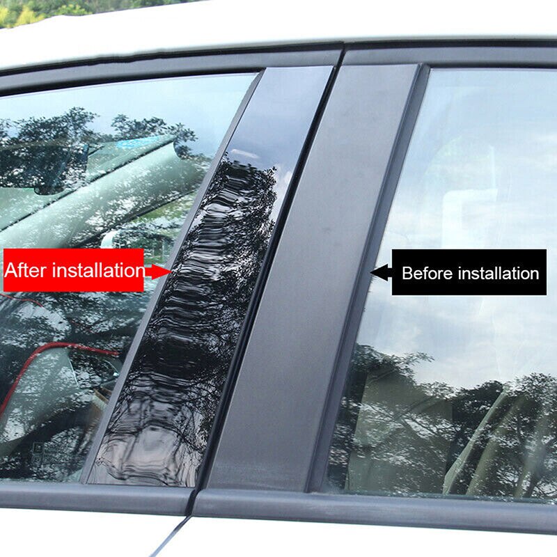 {熱賣} 6 件汽車貼紙支柱柱飾條適用於 Nissan Altima 2008-2012 光面黑色 / 碳纖維 / 銀色