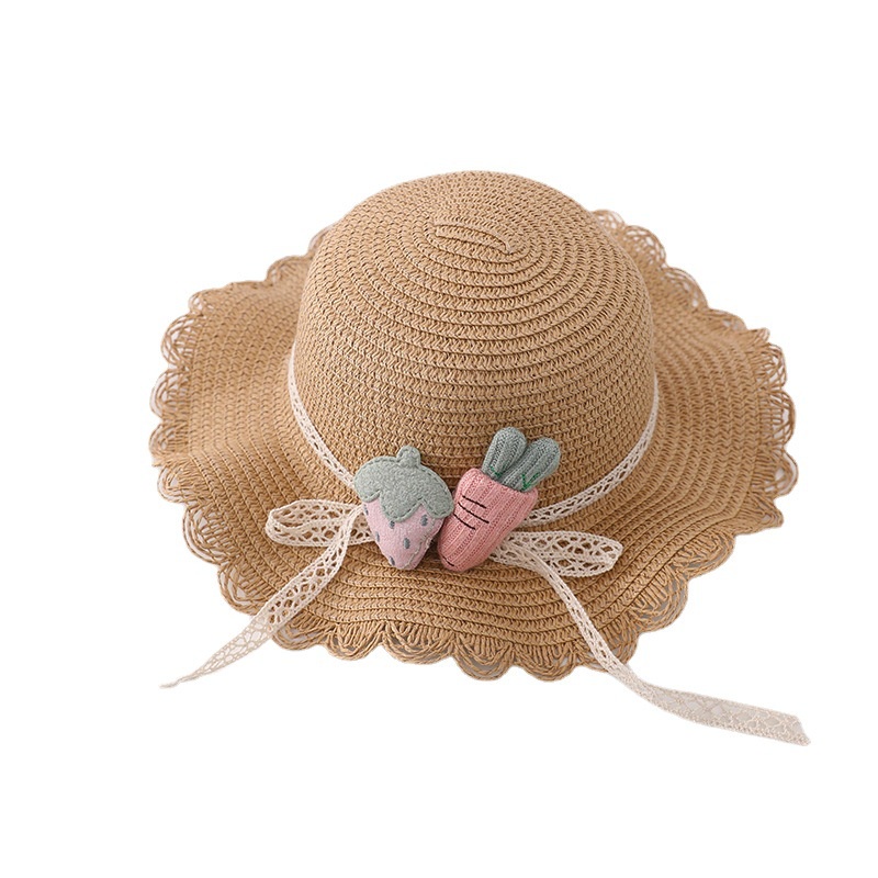 兒童草帽草莓蘿蔔套裝晒公主沙灘遮陽帽女童草帽太陽帽寶寶漁夫帽