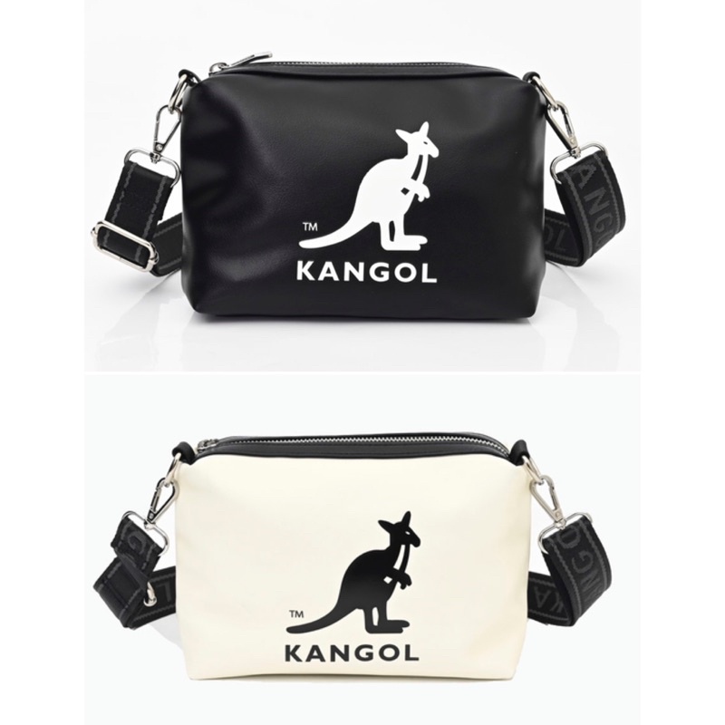 Kangol 🦘袋鼠 軟皮革 側背包 Logo 包包 相機包 小包 小方包 寬背帶 輕量 黑 白