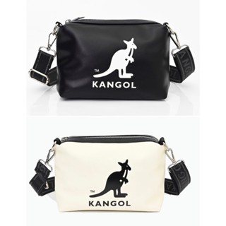 Kangol 🦘袋鼠 軟皮革 側揹包 Logo 包包 相機包 小包 小方包 寬背帶 輕量 黑 白