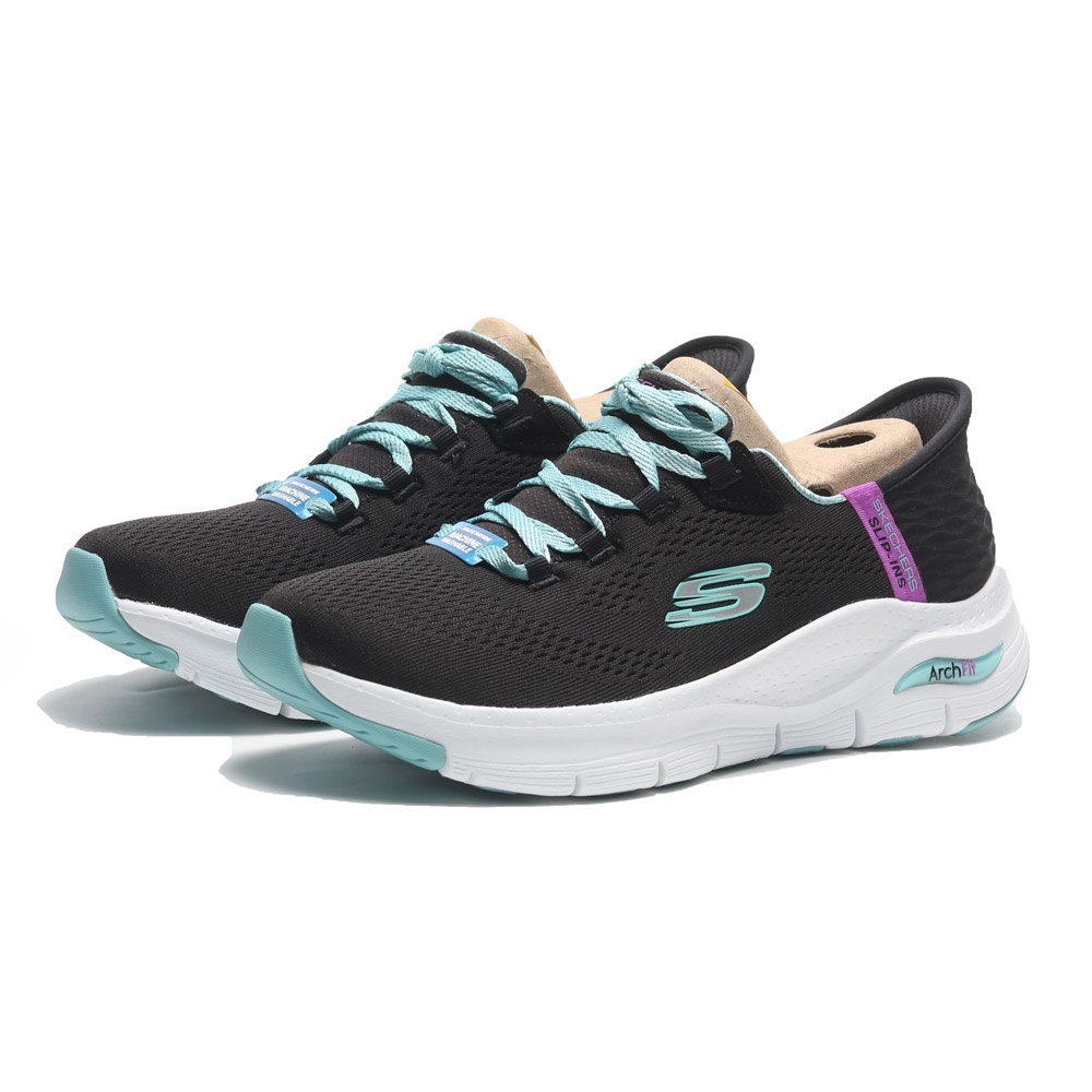 SKECHERS 休閒鞋 ARCH FIT 黑 藍紫 免手穿脫 女 149568BKMT