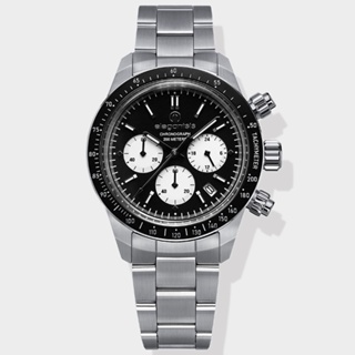 【elegantsis 愛樂時】休閒時尚防水200米三眼碼表計時鋼帶腕錶-黑41mm(ELJT41QS-VB01MA)