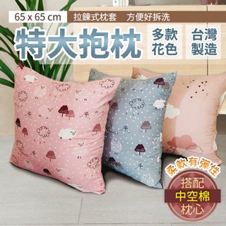 特大抱枕 65 X 65cm 聚酯纖維磨毛 柔軟有彈性款 臺灣製造 床頭靠背 拉鍊式枕套 可拆洗