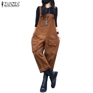 Zanzea 女士韓版寬鬆街頭時尚繫帶不規則口袋長工裝褲