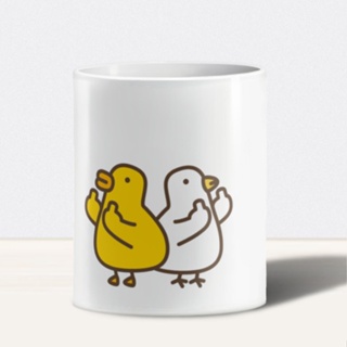 【禮物首選】正版授權 "ㄇㄉㄈㄎ"馬克杯陶瓷杯 | LINE熱門貼圖 伸縮自如的雞與鴨