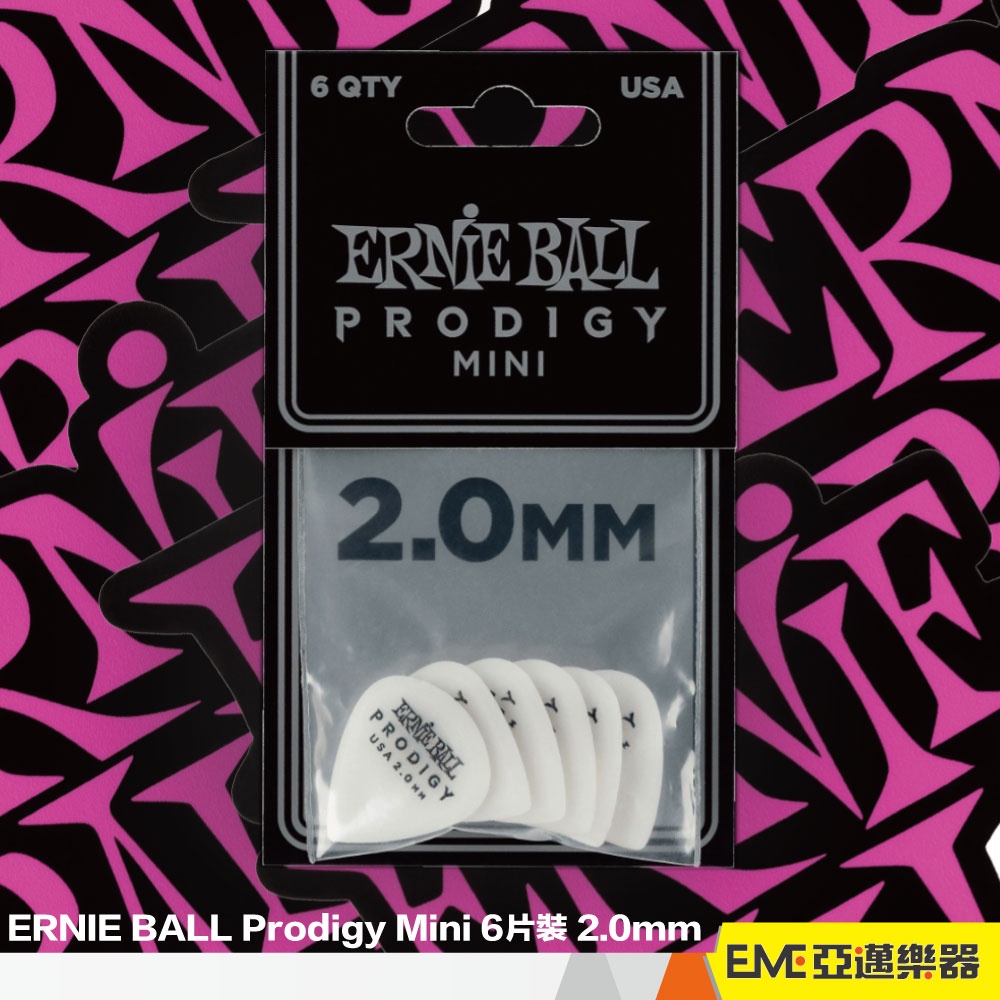 ERNIE BALL Prodigy Mini 吉他彈片 6片裝/2.0mm/白色 Pick 撥片 電吉他｜亞邁樂器