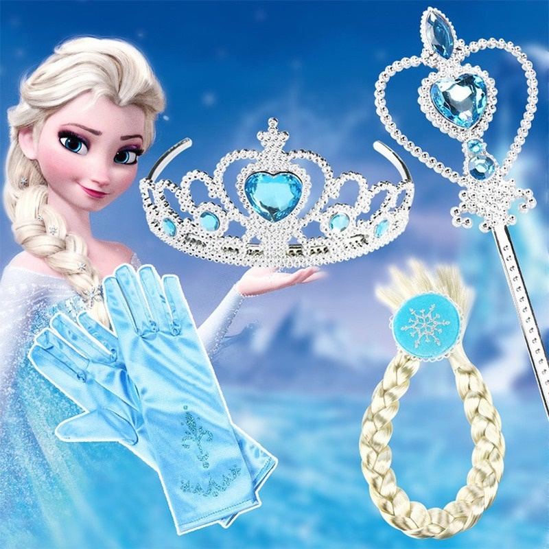 Elsa Anna 女孩冰雪奇緣衣服公主 Elsa 髮飾假髮魔杖皇冠角色扮演耳機頭飾