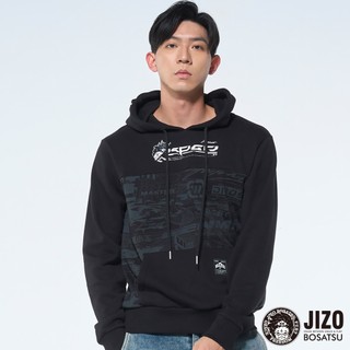 BLUE WAY 地藏小王 JIZO-男款 運動拼接厚帽長TEE(黑)